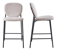 Lot de 2 tabourets de bar en velours côtelé beige, piètement métal noir - Betty