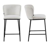 Lot de 2 tabourets de bar en velours côtelé beige, piètement noir - Toma