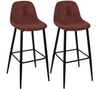 AMORY - Lot de 2 tabourets de bar en velours côtelé coloris terracotta - Altobuy Rouge