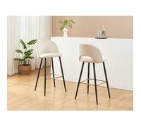 Lot de 2 tabourets de bar en velours côtelé et métal - Crème - FINCHY de Pascal Morabito