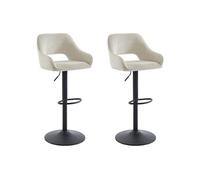 Vente-unique - Lot de 2 tabourets de Bar en Velours côtelé et métal Noir - Hauteur réglable - Créme - ZINEA