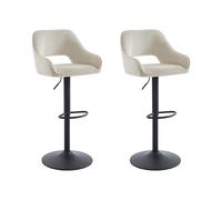 Lot de 2 tabourets de bar en velours côtelé et métal noir - Hauteur réglable - Crème - ZINEA