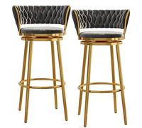Lot de 2 tabourets de bar en velours de 75 cm de hauteur, pivotants à 360°, chaises de cuisine avec dossier, design gris élégant et repose-pieds doré pour maison moderne