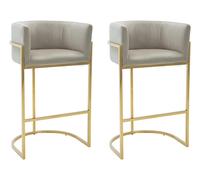 Lot de 2 tabourets de bar en velours et acier inoxydable - Beige et doré - PERIA de Pascal MORABITO