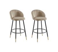 Lot de 2 tabourets de bar en velours et métal - Beige - ELIRAM