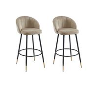 Lot de 2 tabourets de bar en velours et métal - Beige - ELIRAM