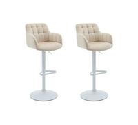 Lot de 2 tabourets de bar en velours et métal blanc - Hauteur réglable - Crème - PEGA de