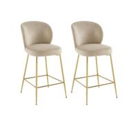 Lot de 2 tabourets de bar en velours et métal doré - Beige - POLPONA de