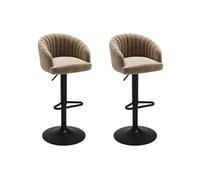 Lot de 2 tabourets de bar en velours et métal - Hauteur réglable - Beige - DORALIZ