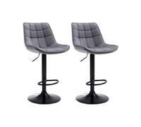 Lot de 2 tabourets de bar en velours et métal - Hauteur réglable - Gris - LIMA II