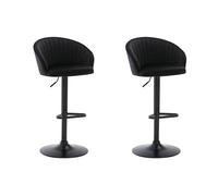 Lot de 2 tabourets de bar en velours et métal - Hauteur réglable - Noir - DORALIZ