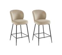 Lot de 2 tabourets de bar en velours et métal noir - Beige - POLPONA de