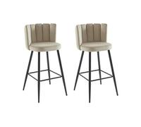 Lot de 2 tabourets de bar en velours et métal noir - Beige - PRANILA de