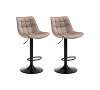 Lot de 2 tabourets de bar en velours et métal noir - Hauteur réglable - Beige - LIMA II