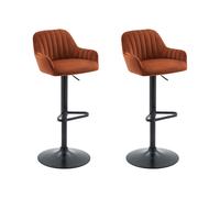 Lot de 2 tabourets de bar en velours et métal noir - Hauteur réglable - Terracotta - ELEANA