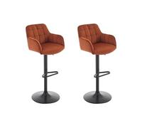 Lot de 2 tabourets de bar en velours et métal noir - Hauteur réglable - Terracotta - PEGA de
