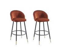 Lot de 2 tabourets de bar en velours et métal - Terracotta - ELIRAM