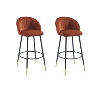 Lot de 2 tabourets de bar en velours et métal - Terracotta - ELIRAM