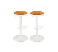 - Lot de 2 tabourets de bar en velours ILSA - H. 76 cm - Blanc et ocre - Ilsa