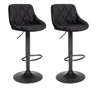 Happy Garden Lot de 2 tabourets de Bar en Velours Noir Robin. Chaise de Cuisine, au Design Moderne, avec Assise, réglable en Hauteur, Rotation à 360° et Repose-Pieds. Tabouret avec Dossier en Velours
