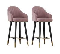 Lot de 2 tabourets de bar en velours rose avec dossier de 65 cm de haut, design pivotant à 360°, idéal pour cuisine, îlot, salle à manger, maison, mobilier de bar.