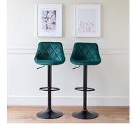 Happy Garden Lot de 2 tabourets de bar Robin velours vert, réglable, rotation 360°