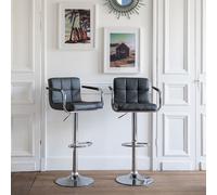 Happy Garden Tabourets de bar MIKE – Lot de 2 gris avec accoudoirs, assise réglable, rotation 360°