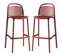 Lot de 2 tabourets de bar hauts en plastique avec dossier et repose-pieds - îlot de cuisine moderne, pub, bistro, café, salle à manger fourrure