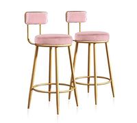 Lot de 2 tabourets de bar hauts en velours avec dossier et pieds en métal élégants pour maison, bar ou îles de cuisine, 65 cm de hauteur, parfaits pour une décoration moderne