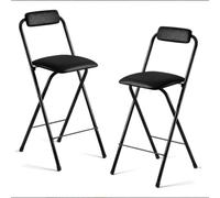 Lot de 2 tabourets de bar hauts pliants avec dossier et repose-pieds - Chaises portables pliables en métal pour cuisine et petit déjeuner - 65 cm - Options blanc/noir et noir