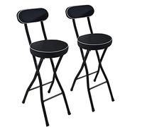 Lot de 2 tabourets de bar hauts pliants en polyuréthane très résistants avec siège rembourré avec dossier et repose-pieds - Capacité de 136 kg - Noir - 61 cm