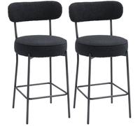 Lot de 2 tabourets de bar - HOMCOM - assise large, dossier courbé et repose-pieds - tissu bouclette - 49x52x95cm - noir