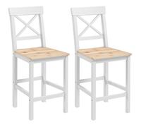 Lot de 2 tabourets de bar - HOMCOM - dossier haut et repose-pieds - cadre en bois massif - 41x46x97,5cm - blanc et bois naturel