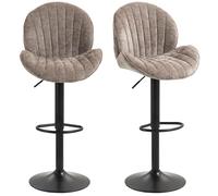 HOMCOM Lot de 2 tabourets de Bar, chaises de Bar pivotantes, Forme de Coquillage, Chaise Haute Cuisine avec Dossier, Hauteur réglable et Repose-Pieds, Cadre en Acier, Marron