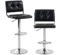 HOMCOM Tabourets de Bar Hauteur Réglable Pivotant 360° Lot de 2 Noir | Chaises de Bar en PU, Siège Rembourré, Dossier et Repose-Pieds, Base en Métal, pour Îlot Central, Salle à Manger, Cuisine