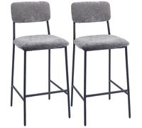 HOMCOM Lot de 2 tabourets de bar en tissu chenille, chaises de bar rembourrées, assise large 72,5Hcm, dossier haut, repose-pieds, pieds en acier, chaises hautes cuisine, salle à manger, comptoir, gris