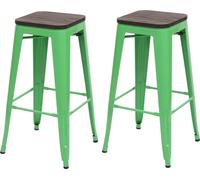 2x Tabouret De Bar Hwc-A73 Avec Siège En Bois, Chaise Bar, Comptoir, Style Industriel, Empilable Vert Multicolore