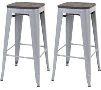2x Tabouret De Bar Hwc-A73 Avec Siège En Bois, Chaise De Comptoir, Métal, Design Industriel, Empilable Gris Multicolore