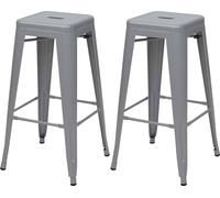 lot de 2 tabourets de bar HWC-A73, chaise de bar tabouret de comptoir, métal design industriel empilable ~ gris