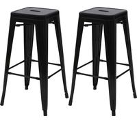 lot de 2 tabourets de bar HWC-A73, chaise de bar tabouret de comptoir, métal design industriel empilable ~ noir