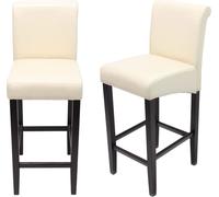 lot de 2 tabourets de bar HWC-C33, chaise de bar tabouret de comptoir, bois ~ crème, pieds foncés, cuir