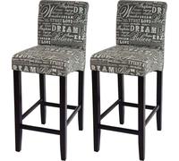 lot de 2 tabourets de bar HWC-C33, chaise de bar tabouret de comptoir, bois ~ écriture, gris, pieds foncés, tissu/textile