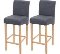 lot de 2 tabourets de bar HWC-C33, chaise de bar tabouret de comptoir, bois ~ gris foncé, pieds clairs, tissu/textile