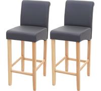 lot de 2 tabourets de bar HWC-C33, chaise de bar tabouret de comptoir, bois ~ gris mat, pieds clairs, similicuir