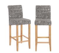Lot De 2 Tabourets De Bar Hwc-C33 Tissu Words Fabric, Gris, Pieds Clairs Multicolore