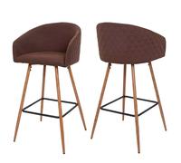 Lot De 2 Tabourets De Bar Hwc-D7 Métal Imitation Bois Tissu/Textile, Marron Multicolore