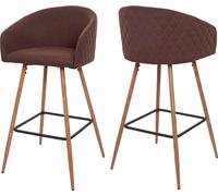 Lot De 2 Tabourets De Bar Hwc-D7 Métal Imitation Bois Tissu/Textile, Marron Multicolore