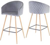 Mendler 2X Tabouret de Bar HWC-D72, Chaise Bar/comptoir, avec Dossier, Tissu - Velours, Gris