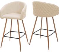 Mendler 2X Tabouret de Bar HWC-D72, Chaise Bar/comptoir, avec Dossier, Tissu - crème-Beige