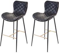 lot de 2 tabourets de bar HWC-E55, chaise de bar tabouret de comptoir, vintage entretoises dorées ~ similicuir noir